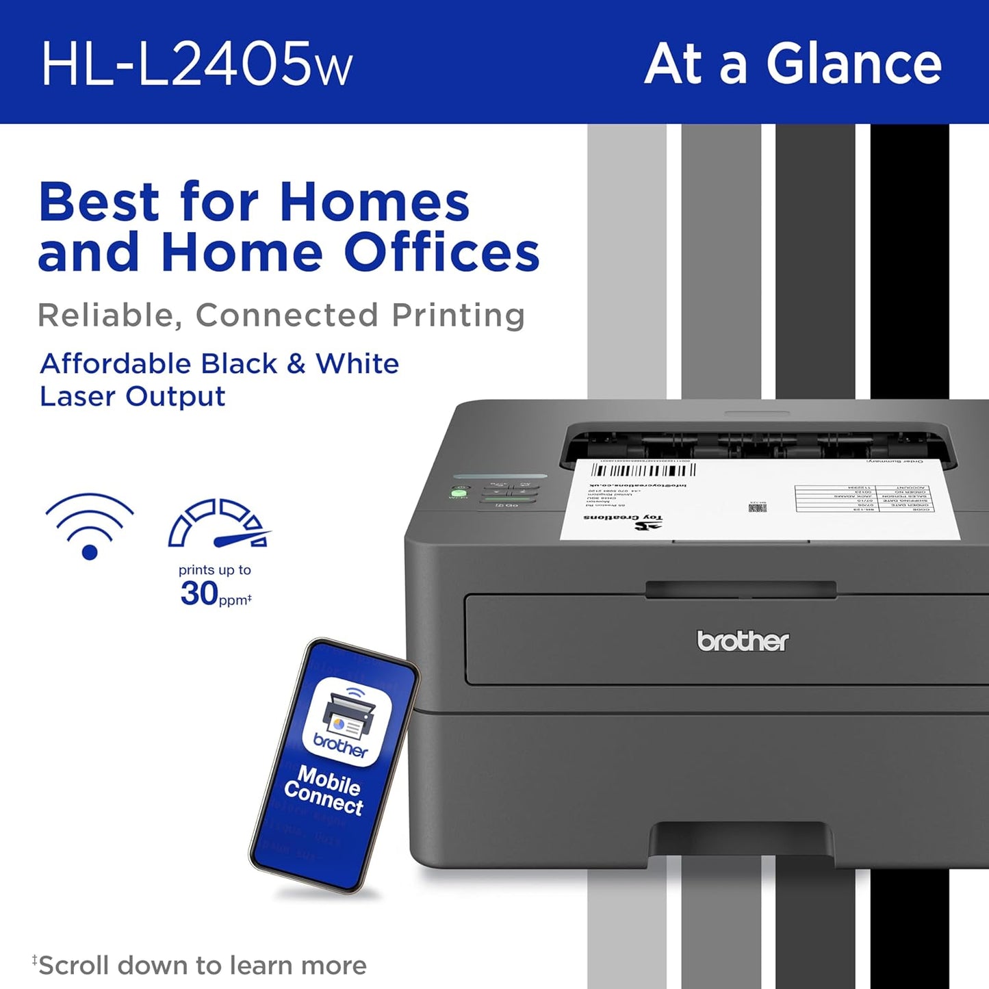 Brother Compact Wireless Monochrome Laser Printer | HLL2405W