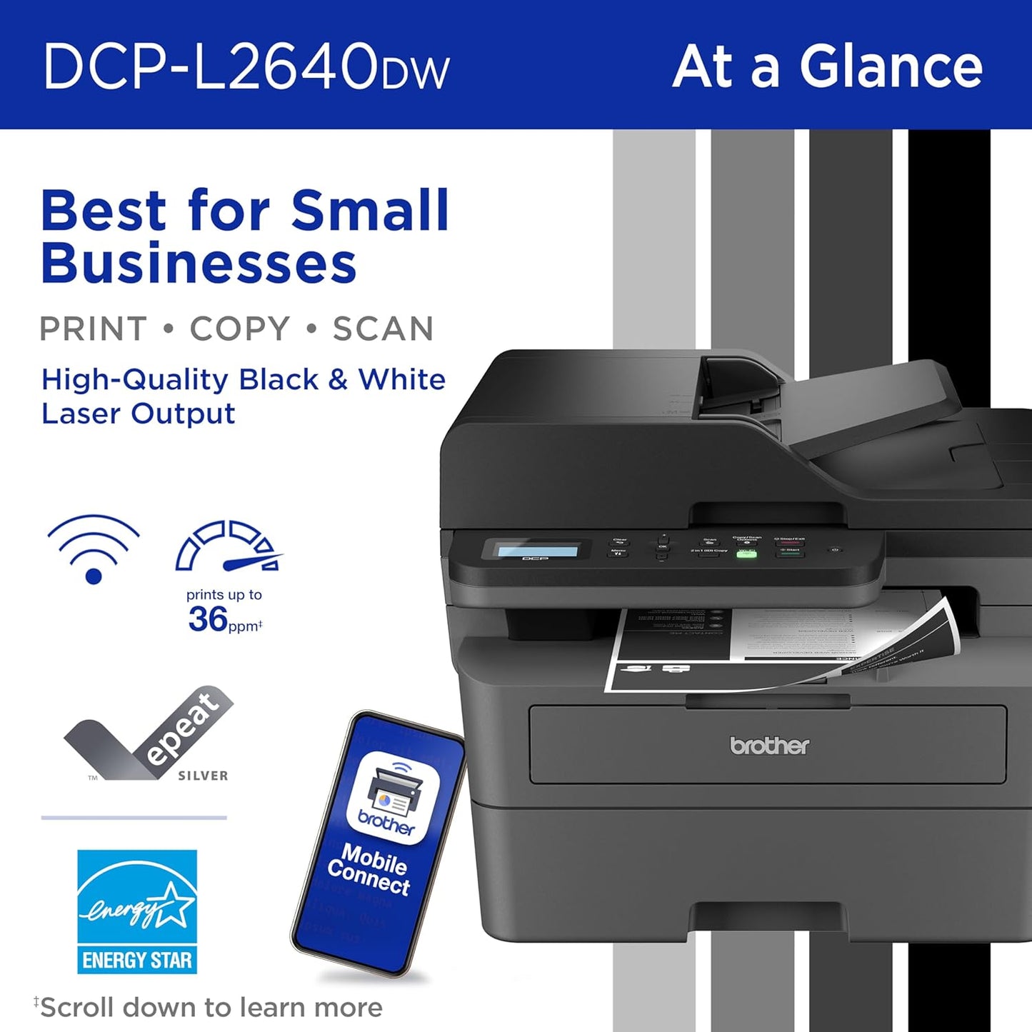 Brother Compact Multifunction Monochrome Laser Printer | DCPL2640DW
