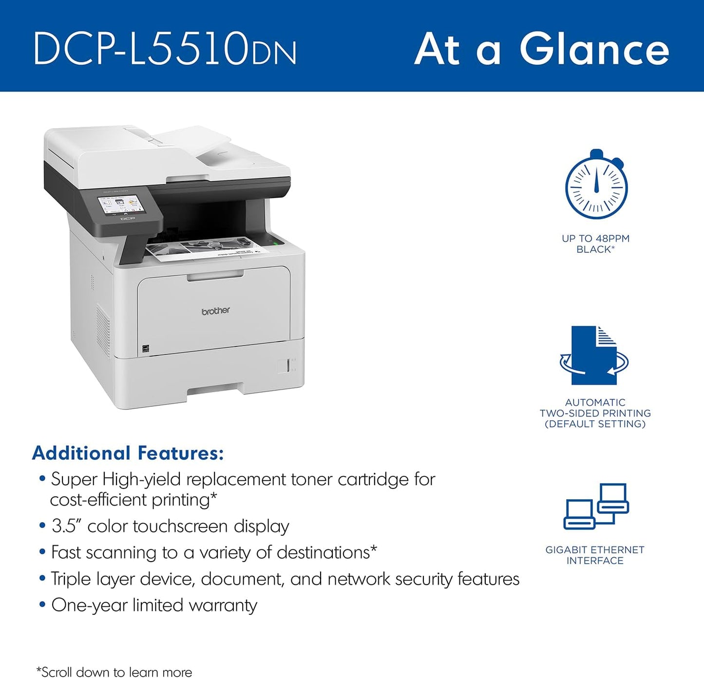 Brother Business Monochrome All-in-One Laser Printer | DCPL5510DN