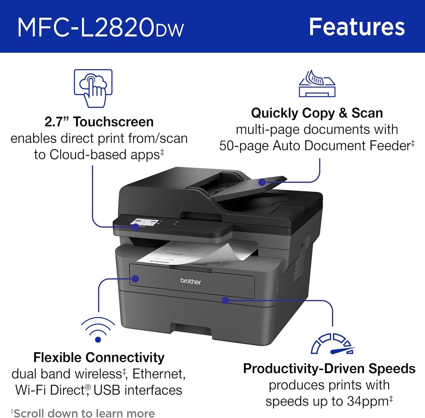 Brother Wireless All-in-One Laser Printer | MFCL2820DW