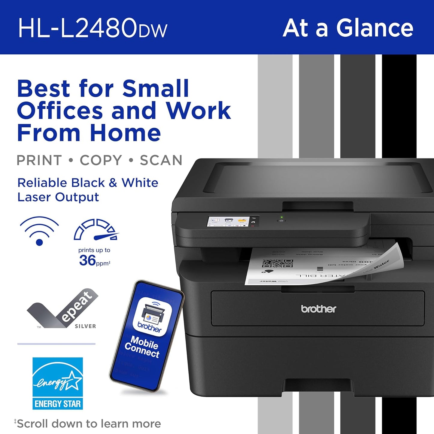 Brother Compact Wireless Monochrome Multifunction Printer | HLL2480DW