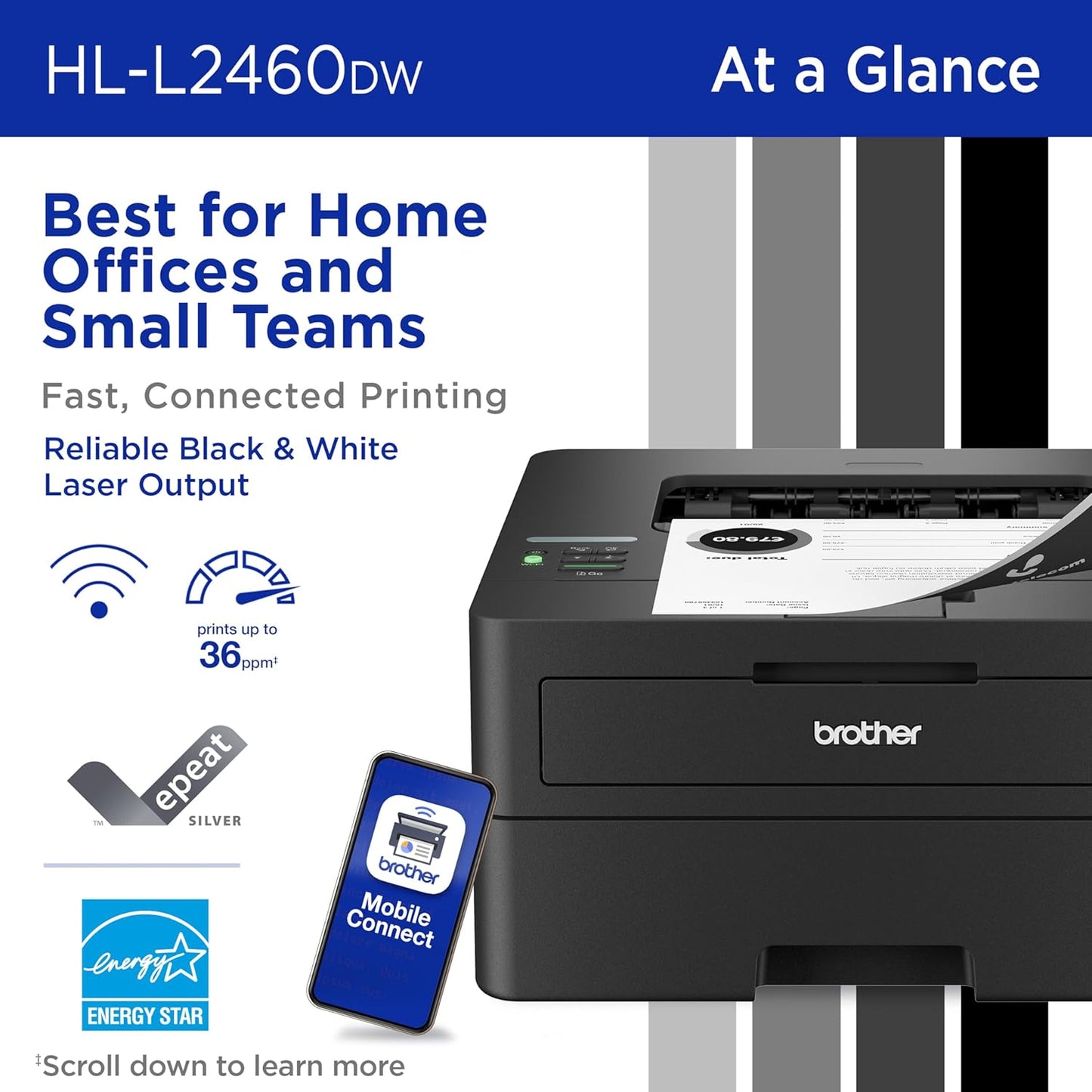 Brother Wireless Compact Monochrome Laser Printer | HLL2460DW