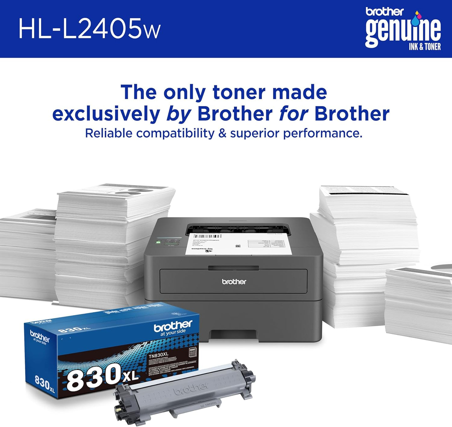 Brother Compact Wireless Monochrome Laser Printer | HLL2405W