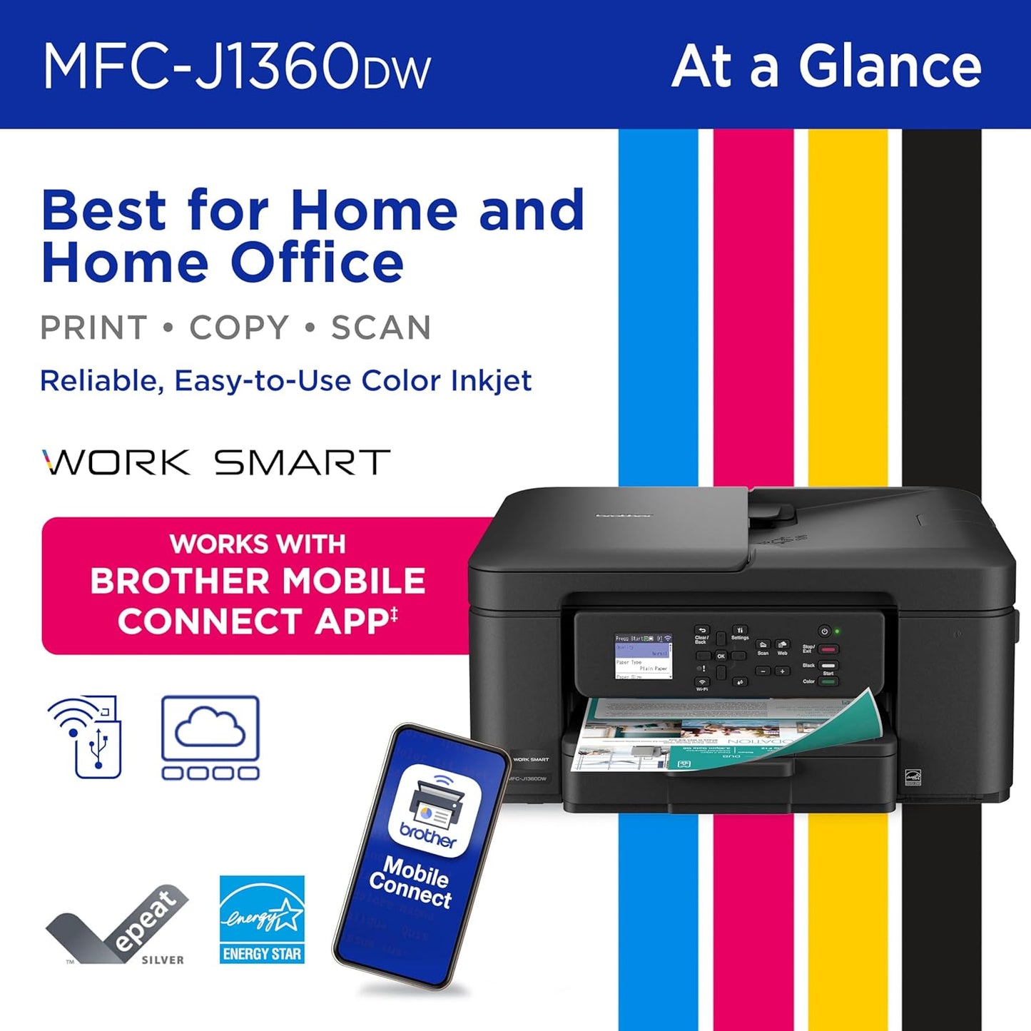 Brother Work Smart Wireless Color Inkjet Printer | MFCJ1360DW