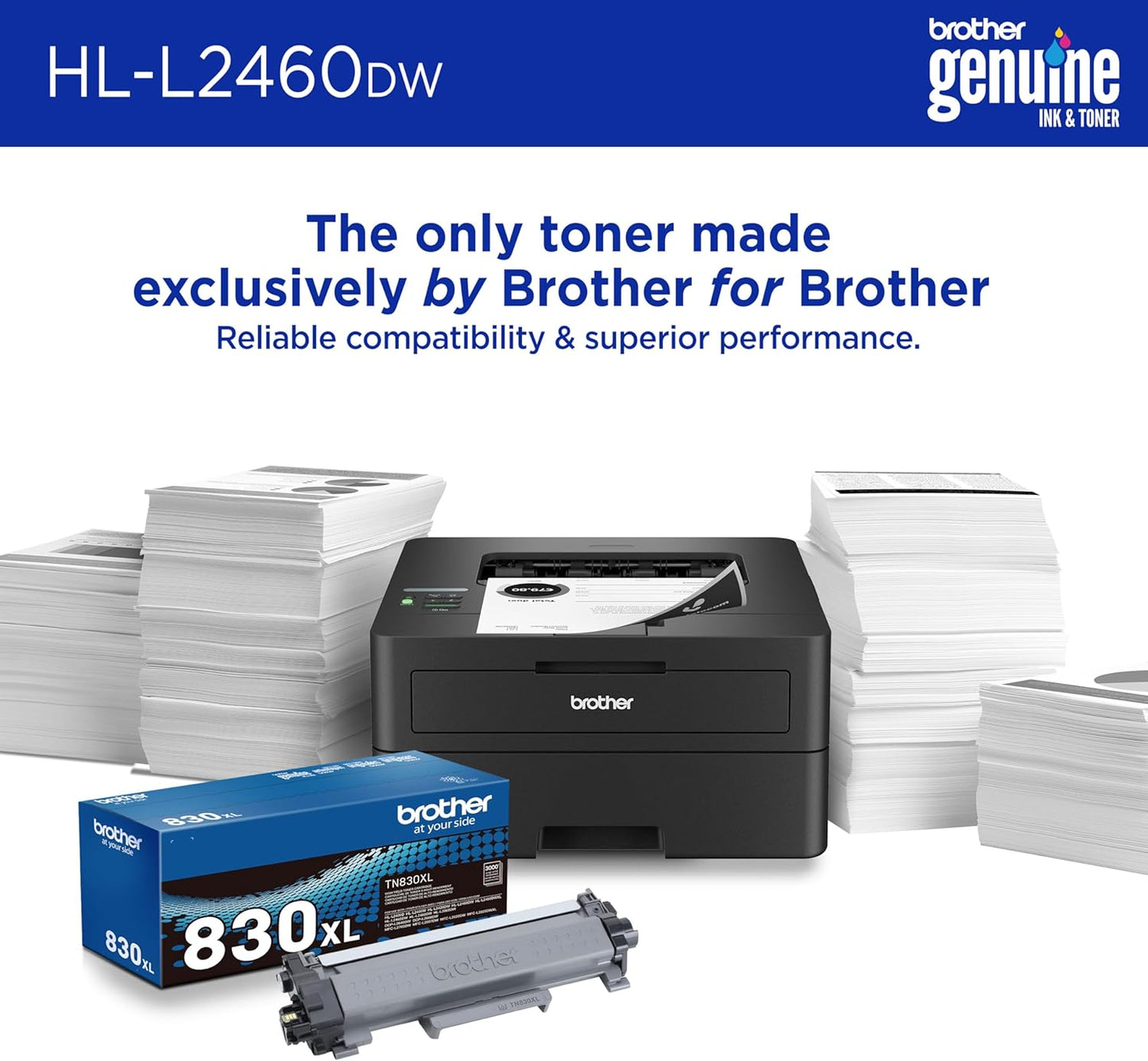 Brother Wireless Compact Monochrome Laser Printer | HLL2460DW