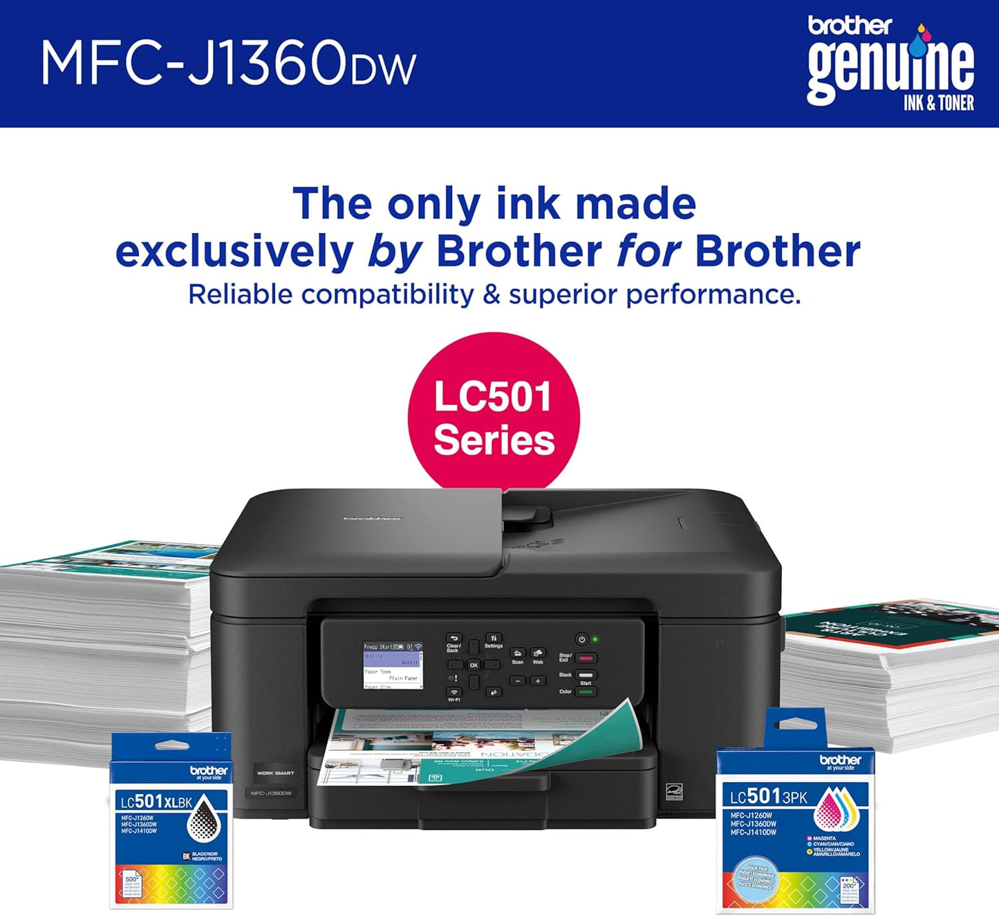 Brother Work Smart Wireless Color Inkjet Printer | MFCJ1360DW